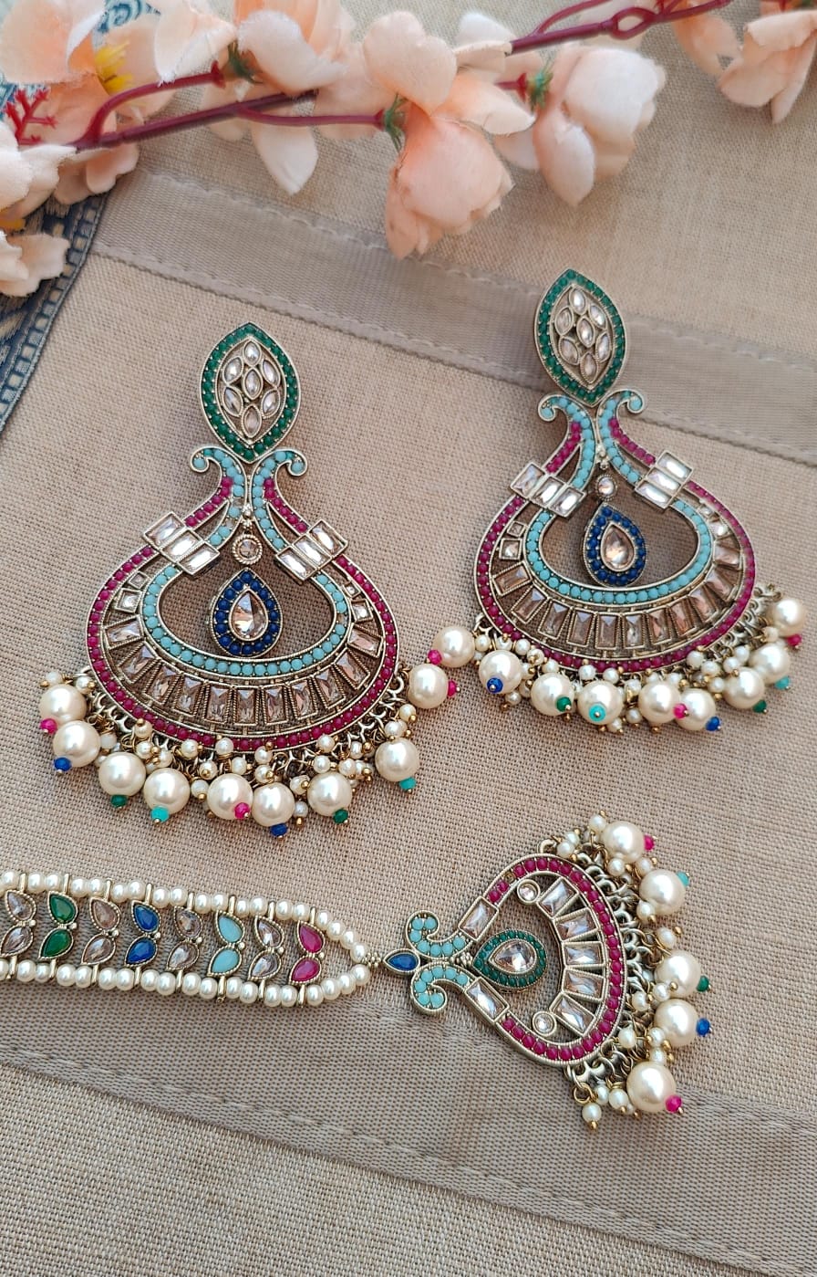 Manira Oversized Polki Earrings Tikka