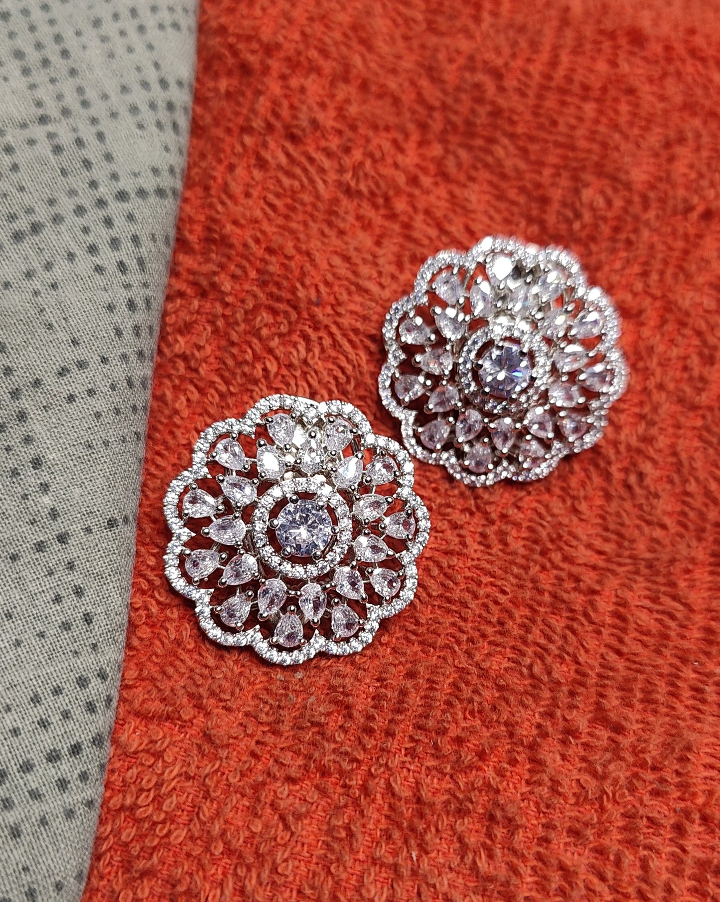 Prachi AD/CZ Floral Studs Earrings