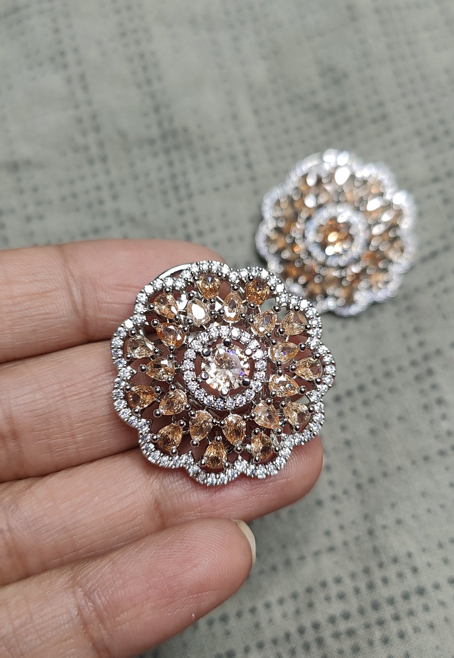 Prachi AD/CZ Floral Studs Earrings