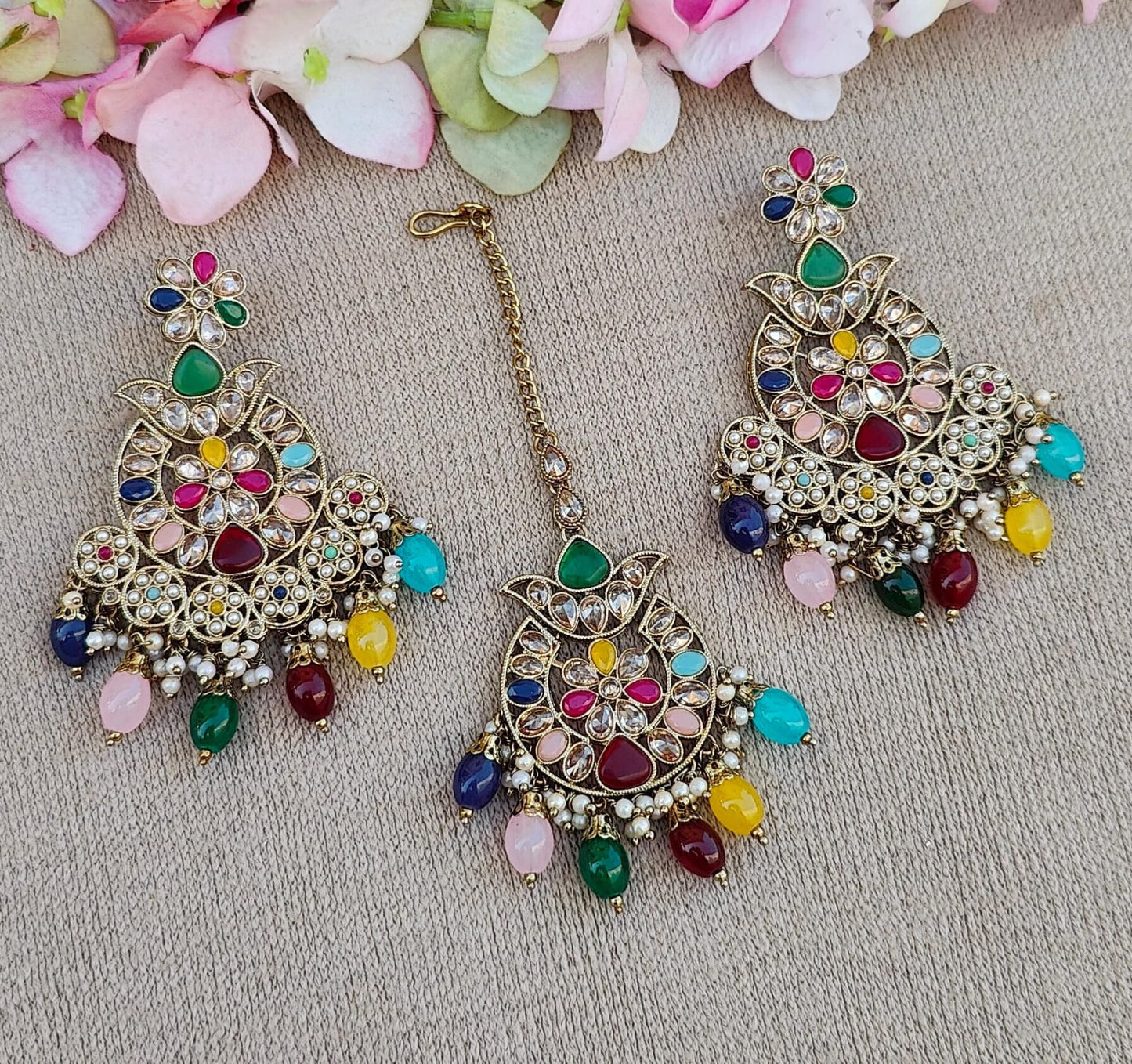 Krishnika Polki Earrings Tikka