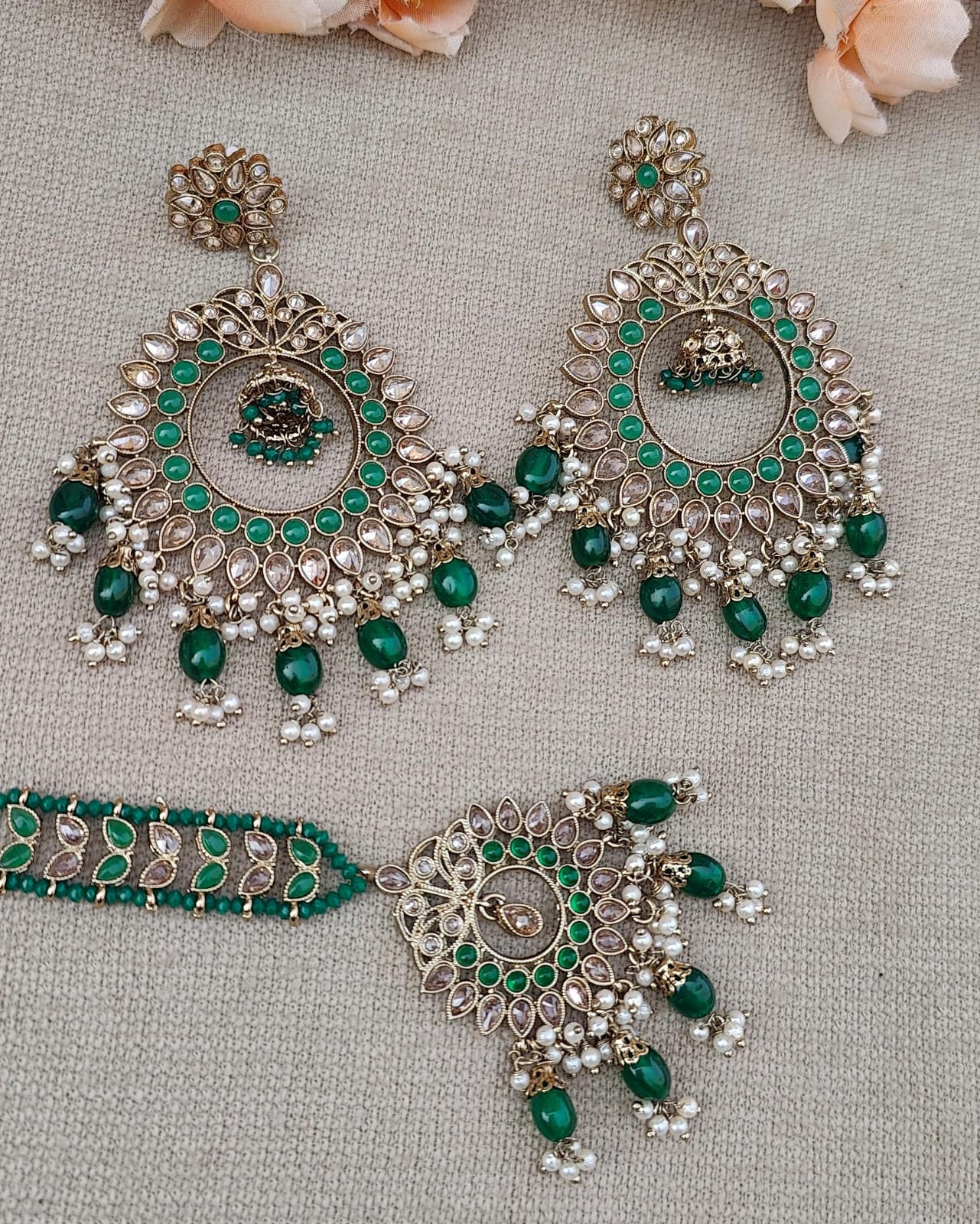 Ashvita Oversized Polki Earrings Tikka