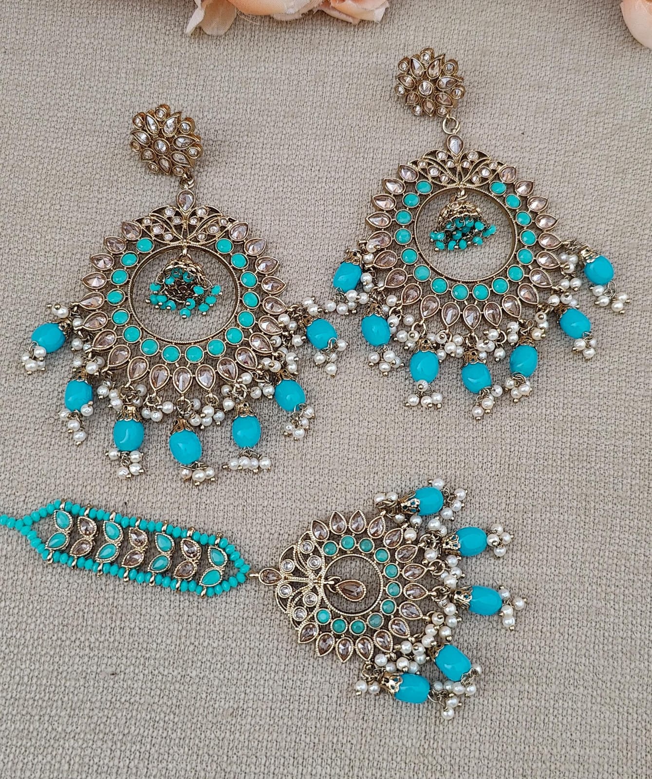 Ashvita Oversized Polki Earrings Tikka