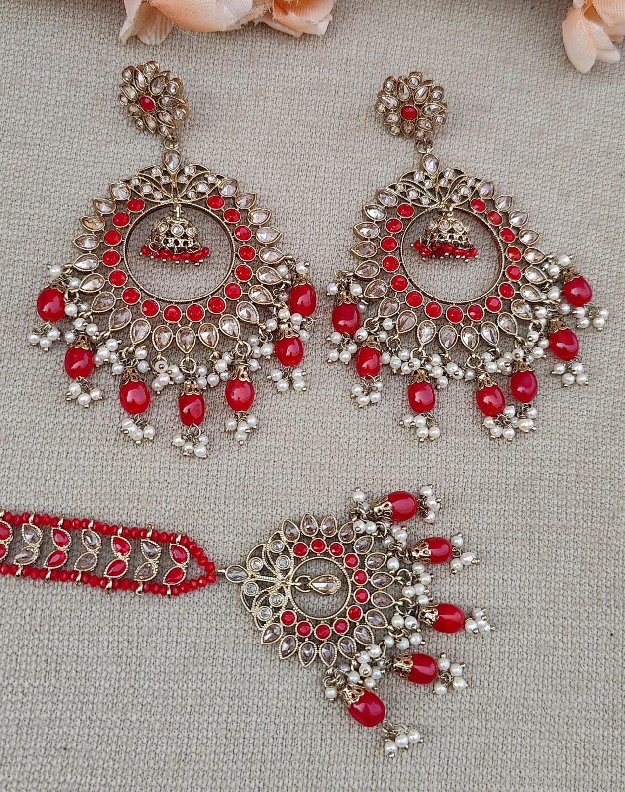 Ashvita Oversized Polki Earrings Tikka