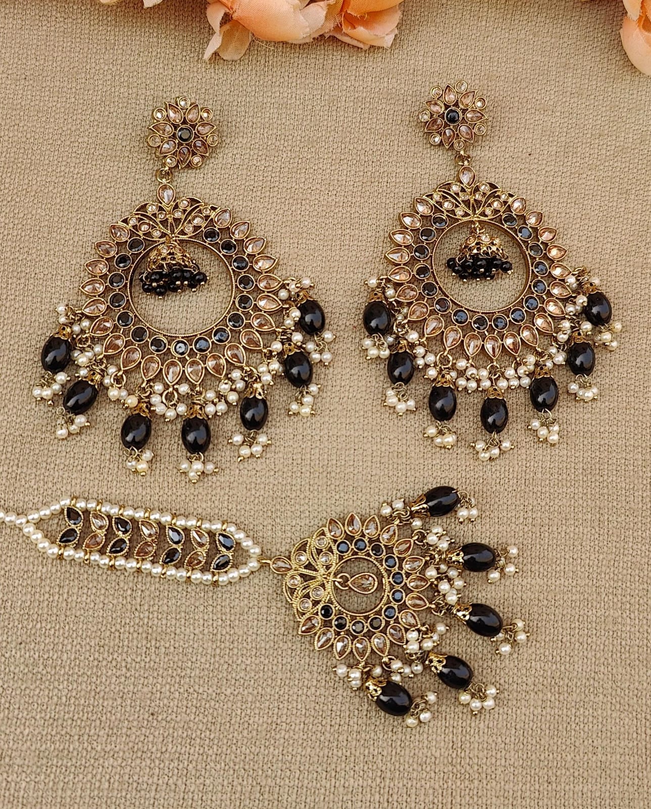 Ashvita Oversized Polki Earrings Tikka