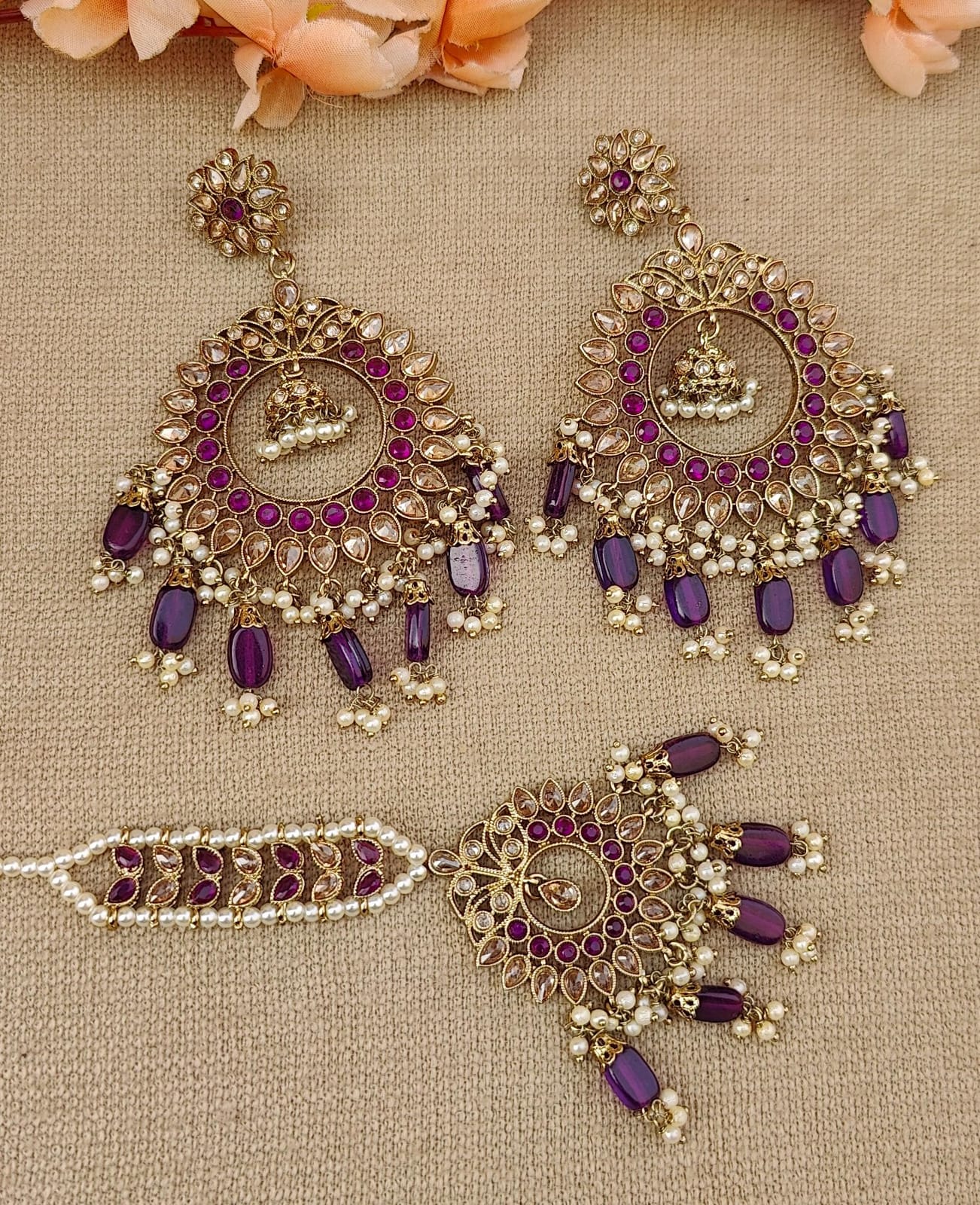 Ashvita Oversized Polki Earrings Tikka