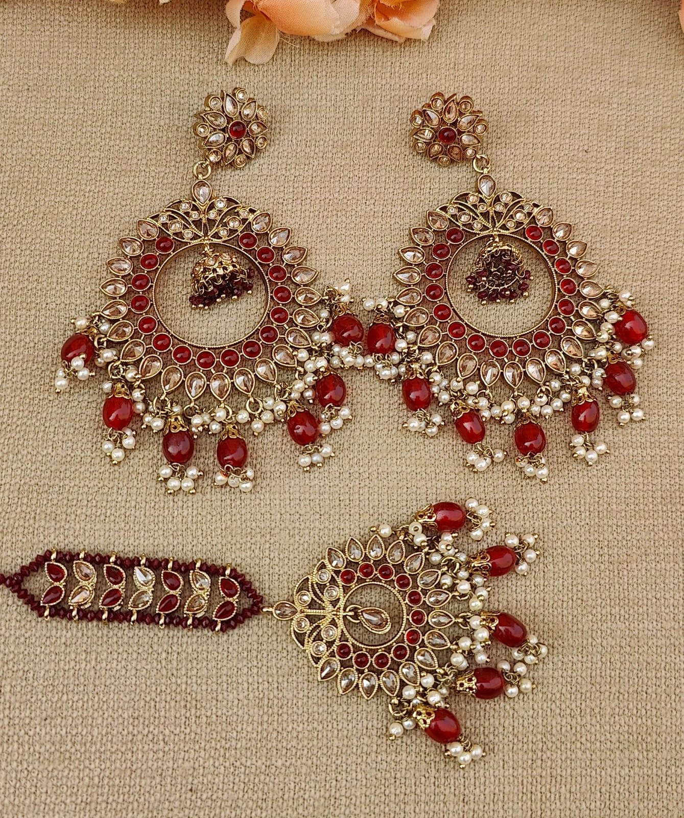 Ashvita Oversized Polki Earrings Tikka