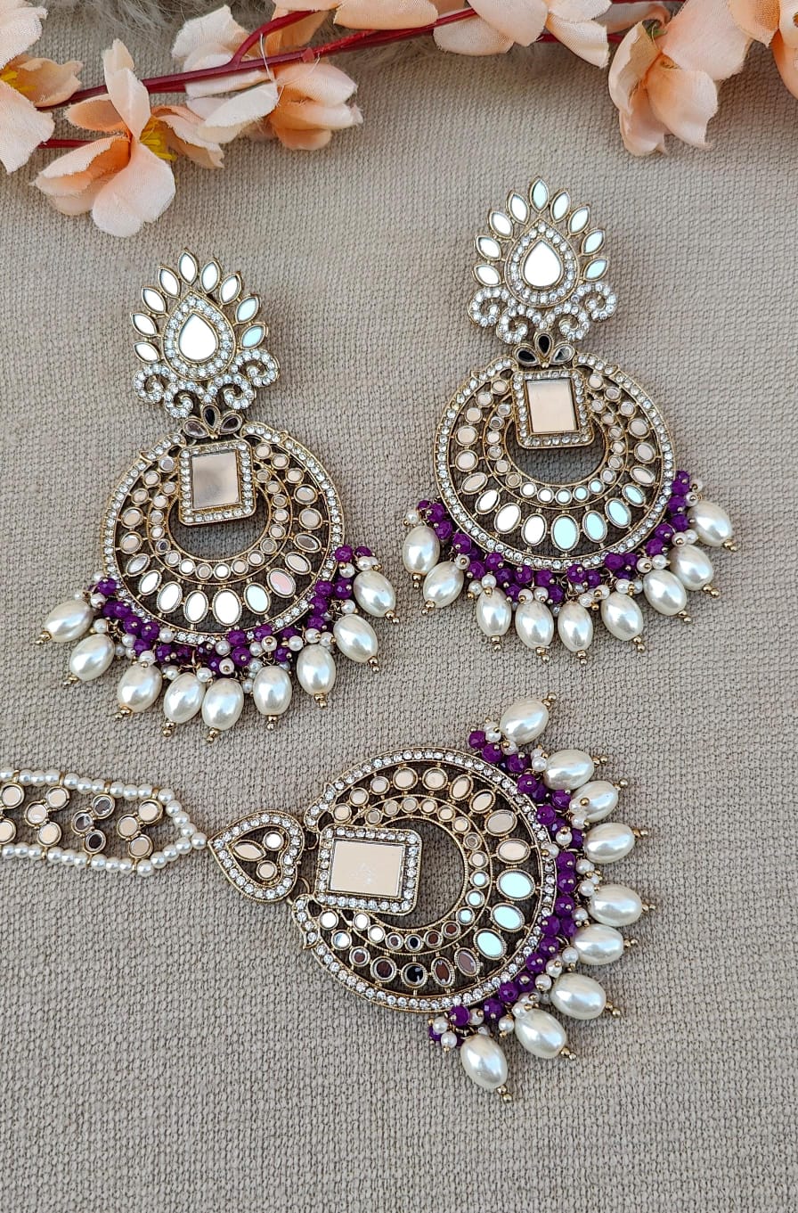 Shipra Oversized Mirror  Earrings Tikka