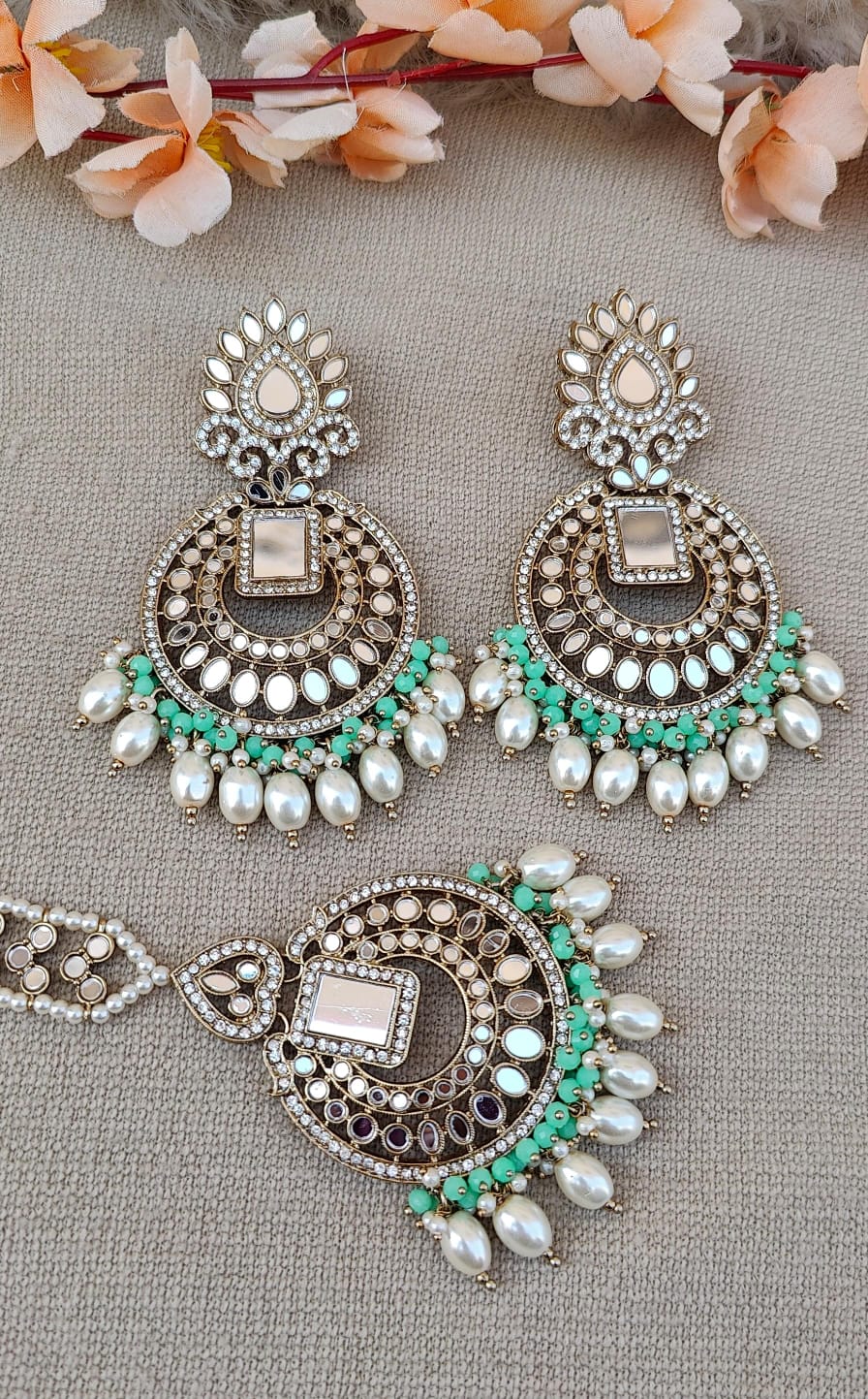 Shipra Oversized Mirror  Earrings Tikka