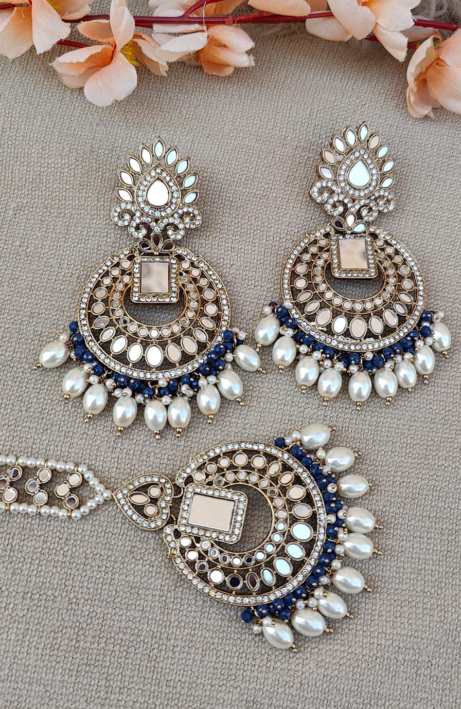 Shipra Oversized Mirror  Earrings Tikka