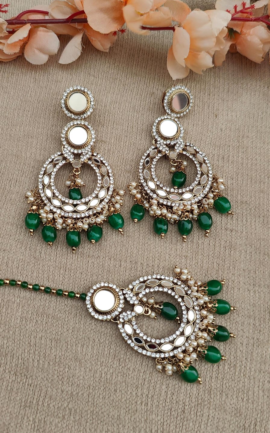 Harshi Mirror Earrings Tikka Set