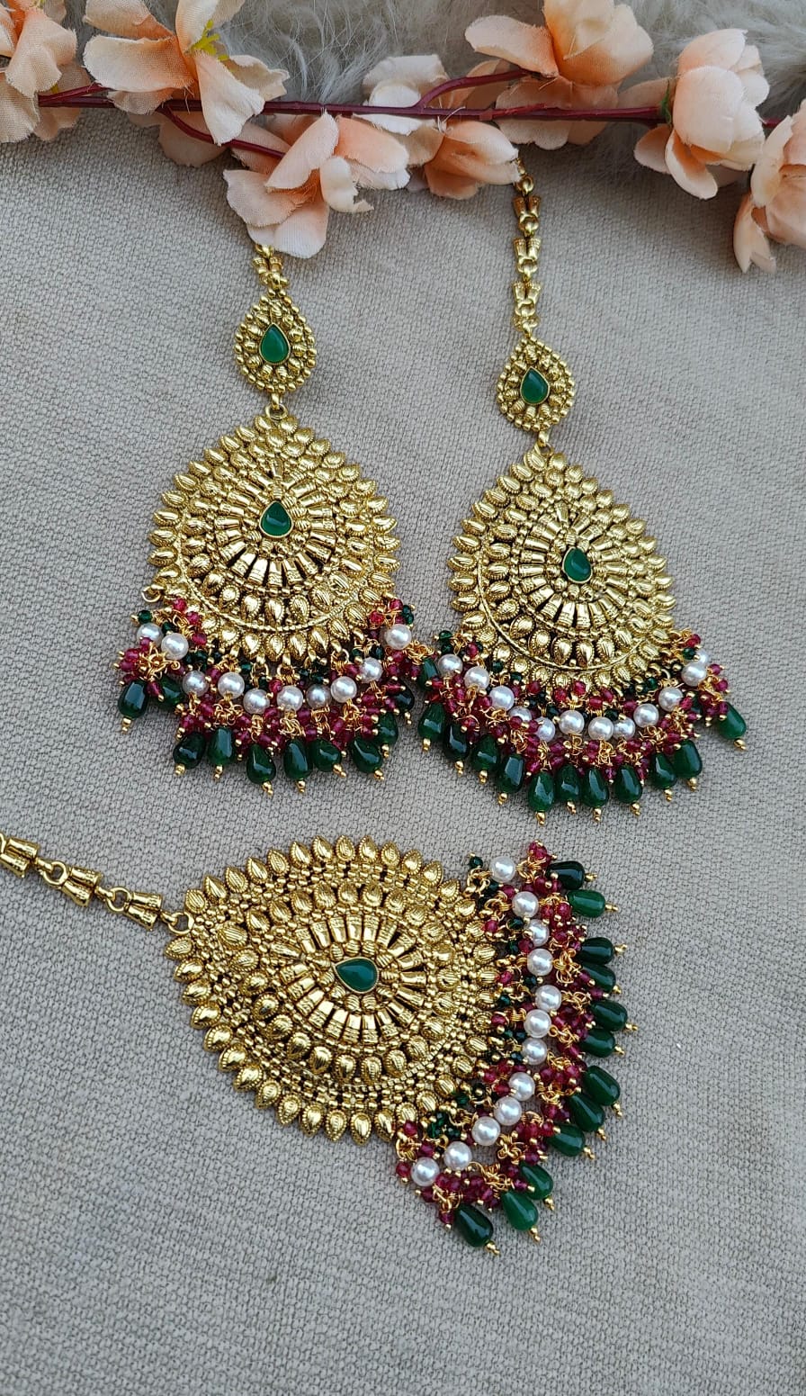 Gurjeet Oversized Gold Earrings Tikka