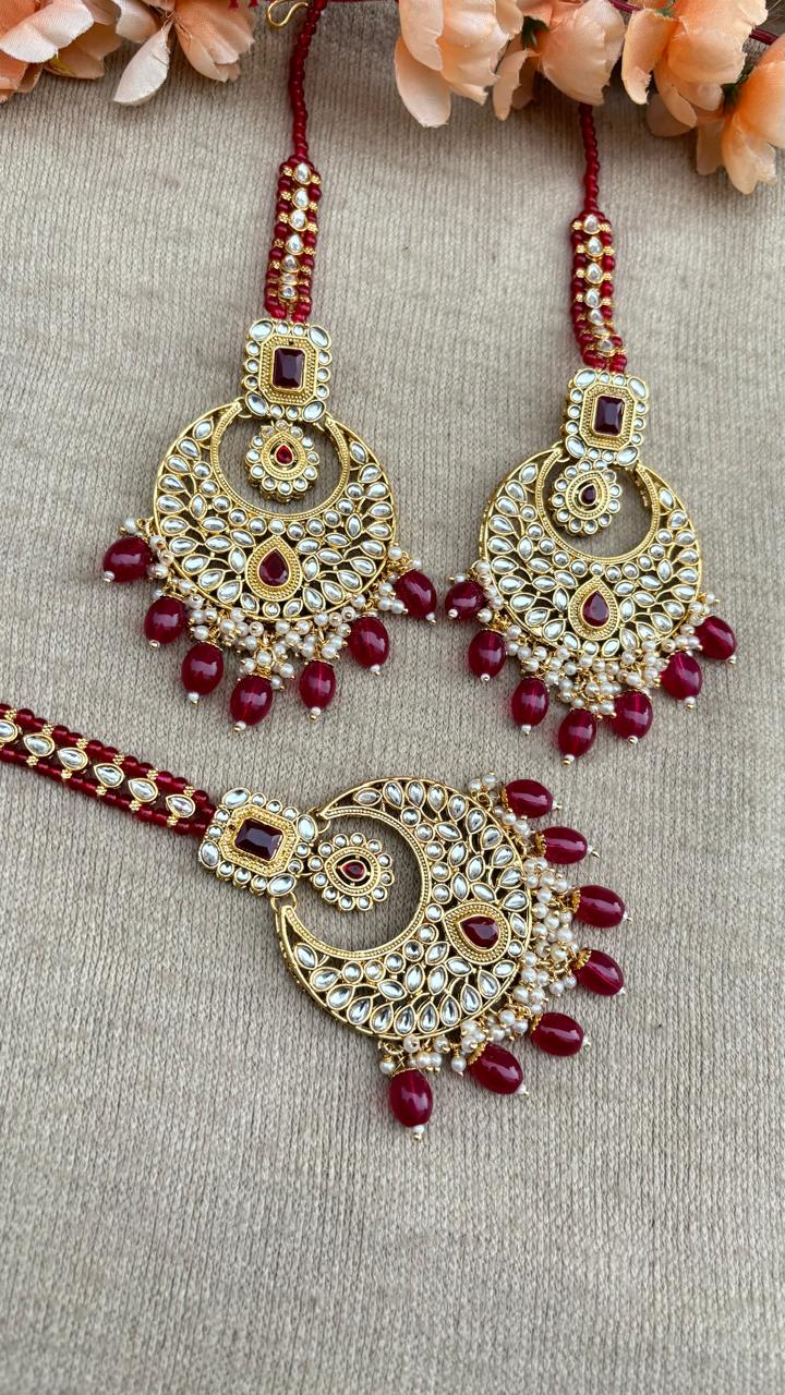 Preet Gold Kundan Earrings Tikka