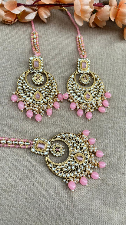 Preet Gold Kundan Earrings Tikka