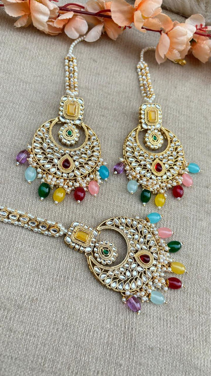 Preet Gold Kundan Earrings Tikka