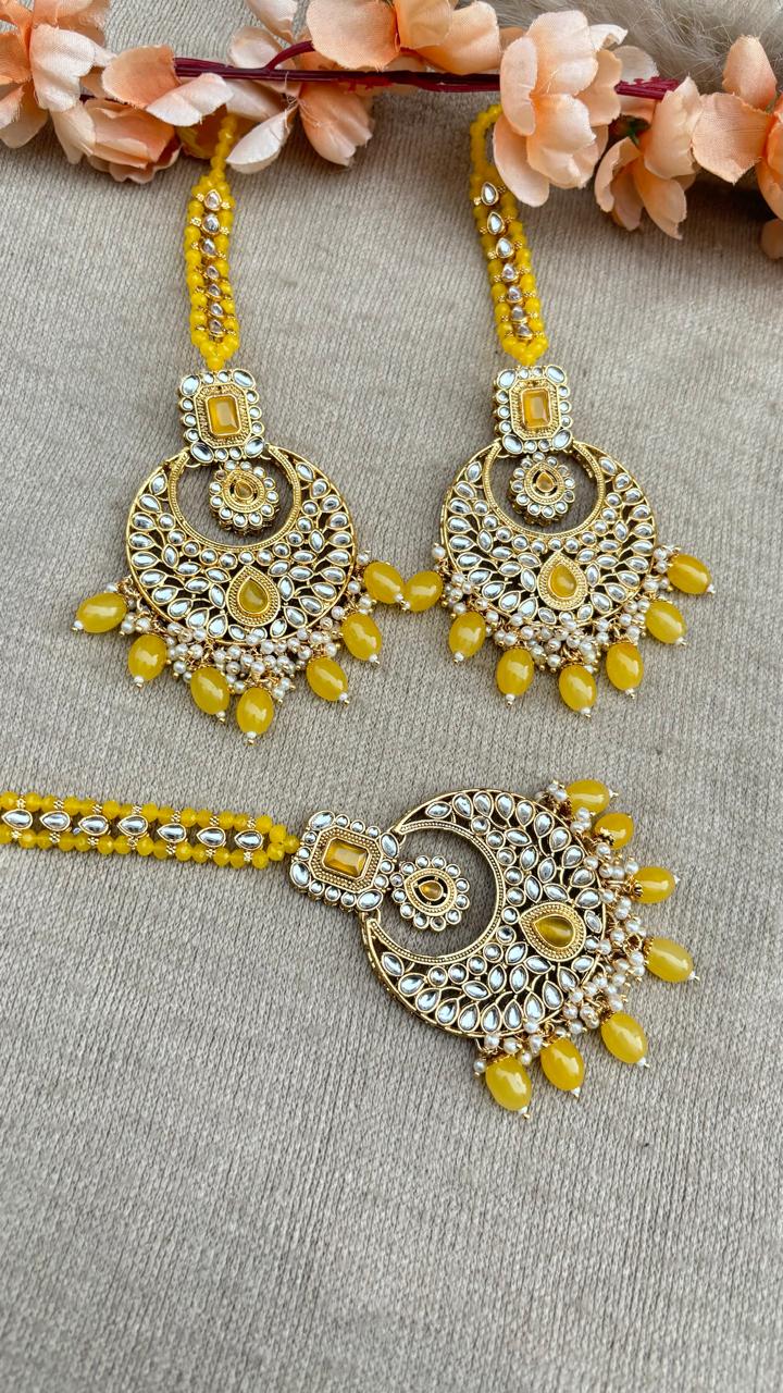 Preet Gold Kundan Earrings Tikka