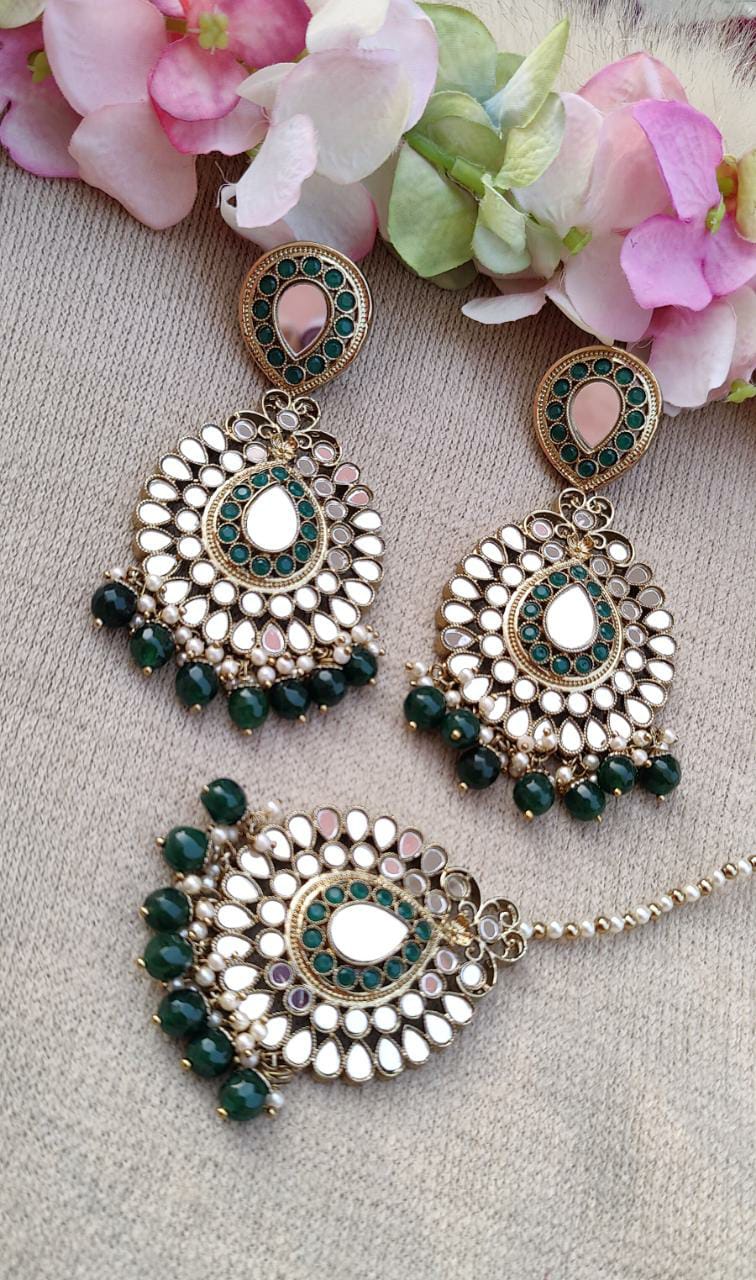 Chaaya Oversized Mirror  Earrings Tikka