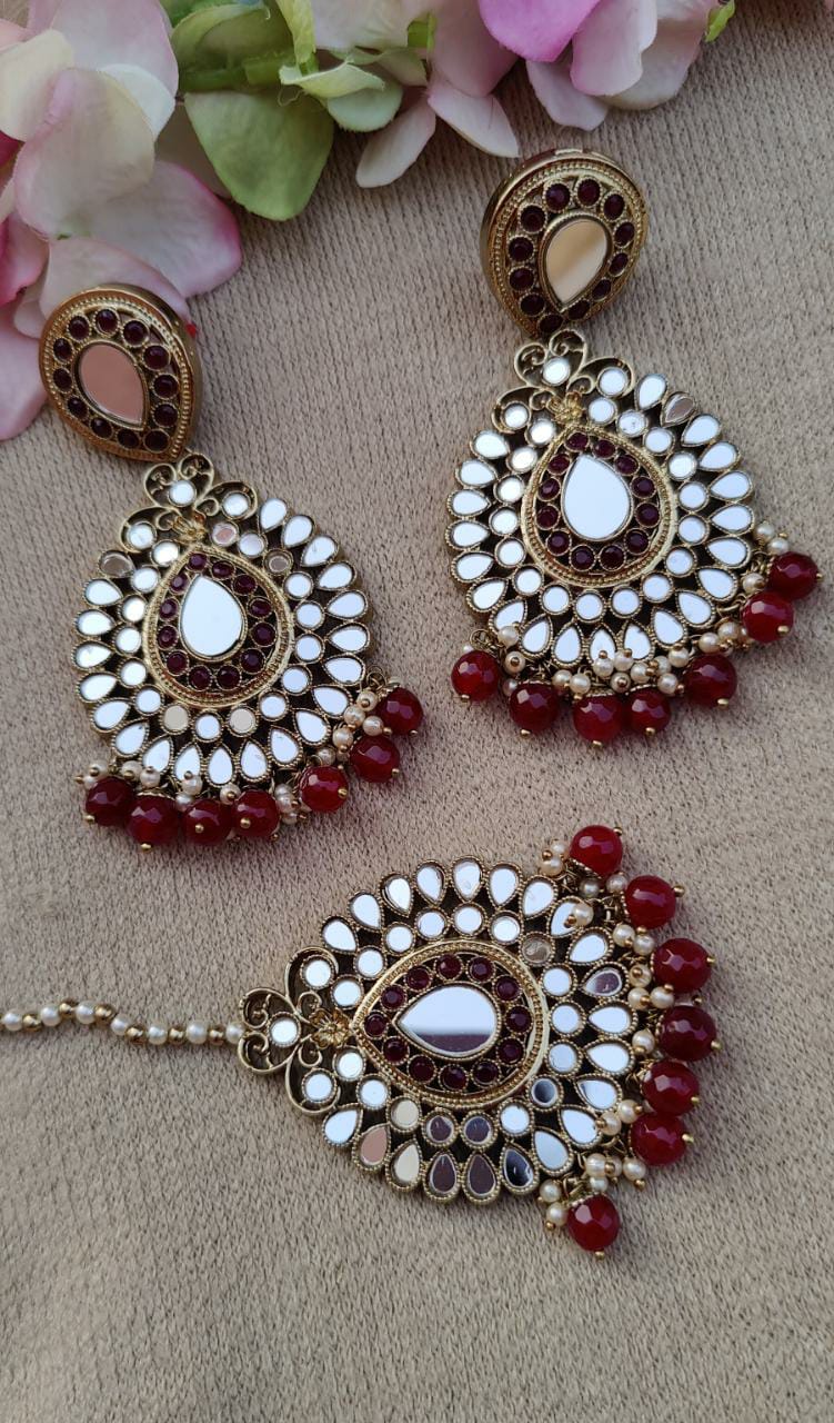 Chaaya Oversized Mirror  Earrings Tikka