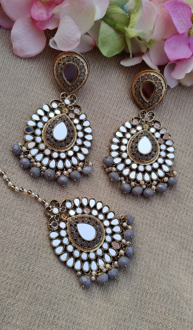 Chaaya Oversized Mirror  Earrings Tikka