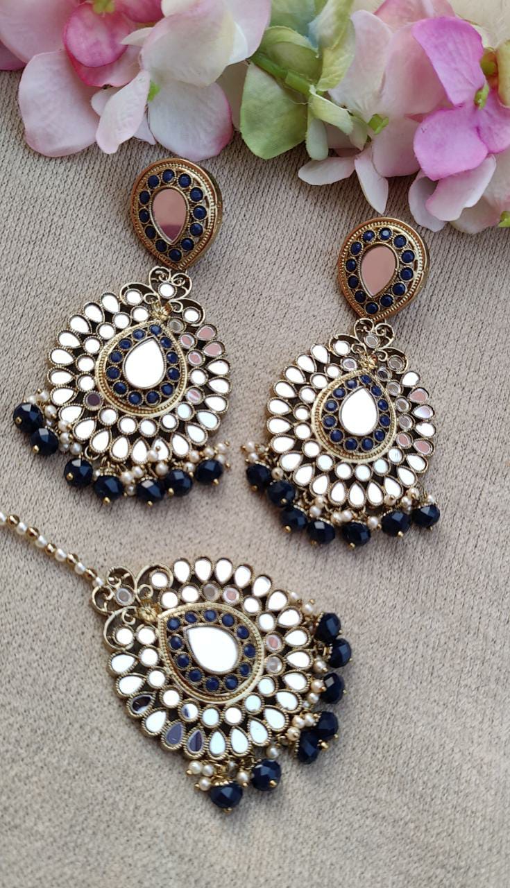 Chaaya Oversized Mirror  Earrings Tikka