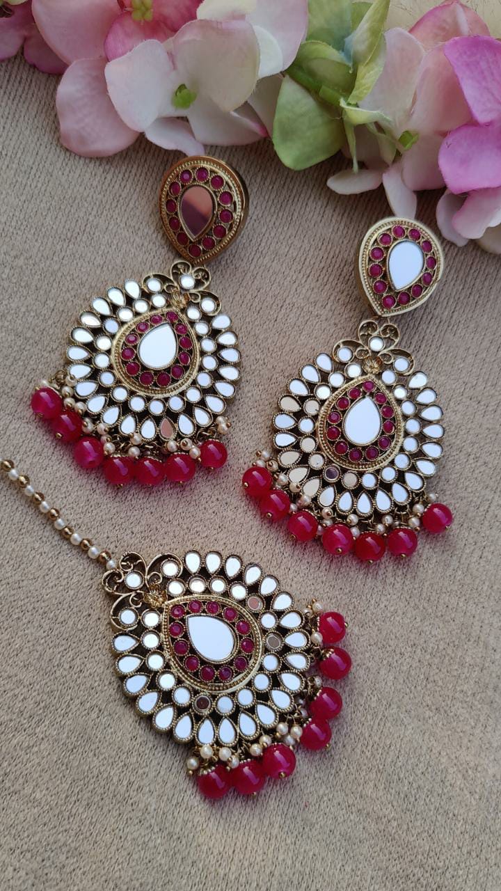 Chaaya Oversized Mirror  Earrings Tikka