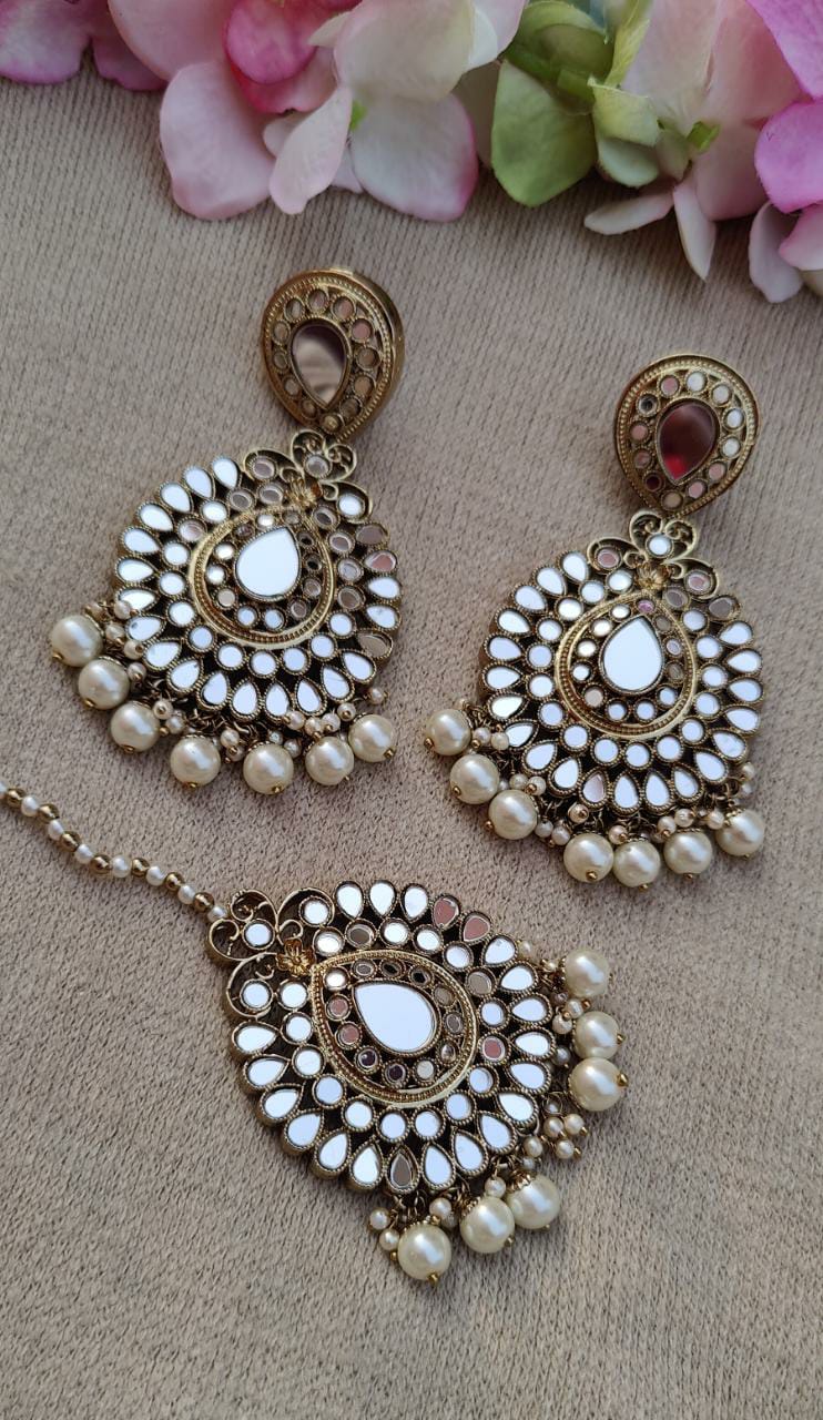 Chaaya Oversized Mirror  Earrings Tikka