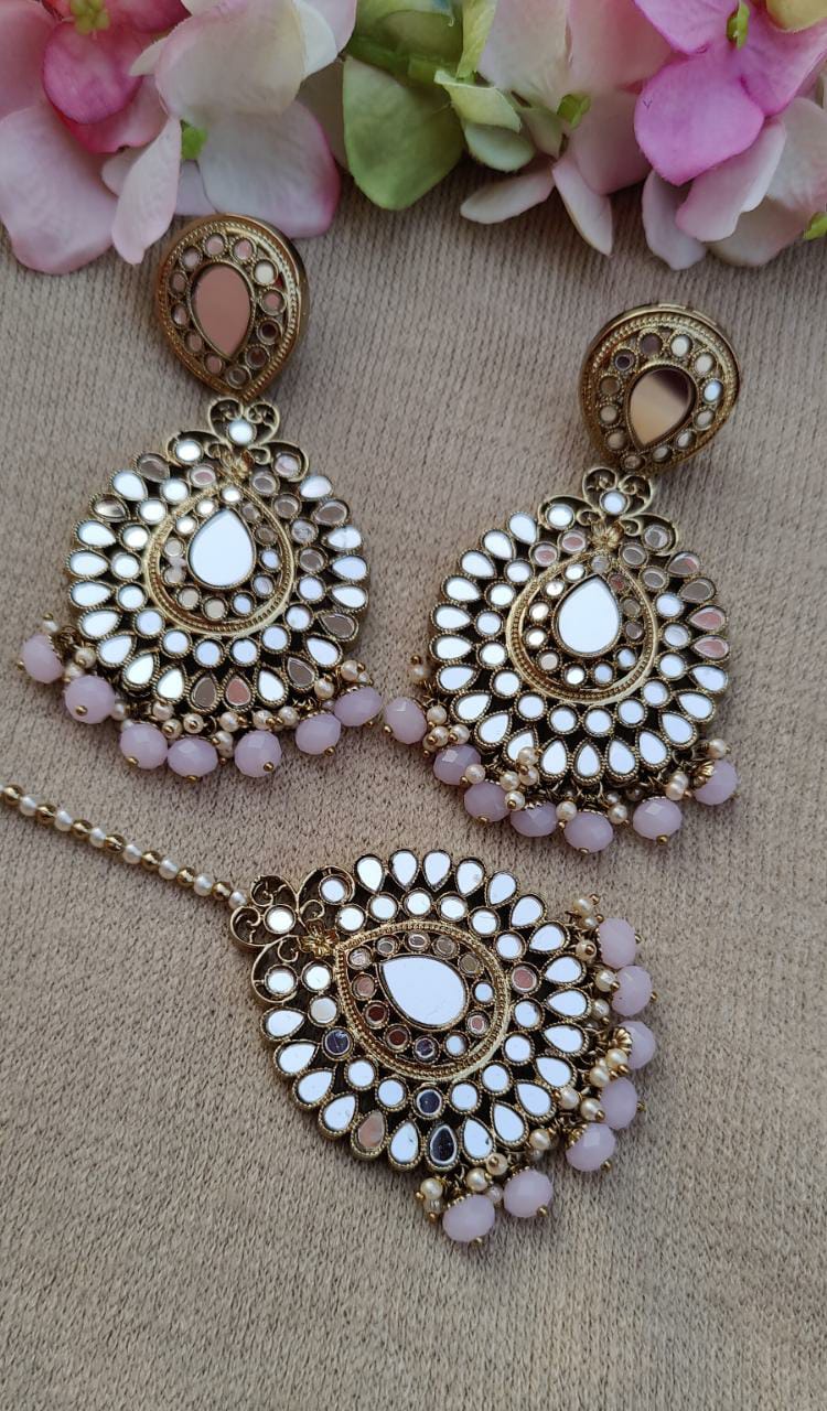 Chaaya Oversized Mirror  Earrings Tikka