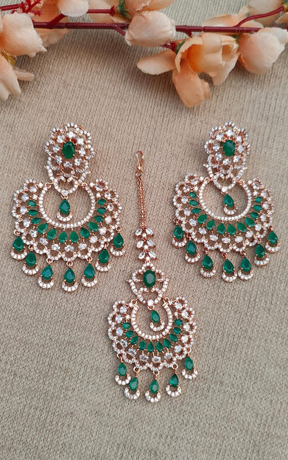 Alpana AD Earrings Tikka (Rose Gold)