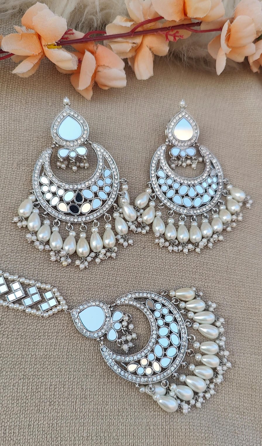 Akshata oversized mirror earrings tikka