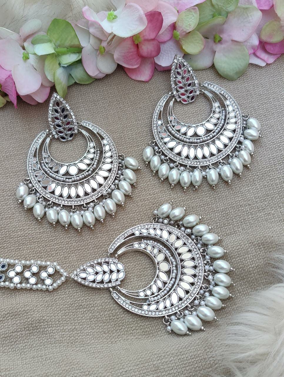 Amira Mirror Oversized Earrings Tikka