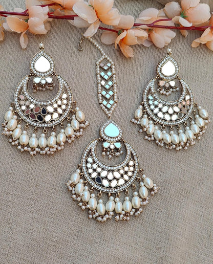 Akshata oversized mirror earrings tikka