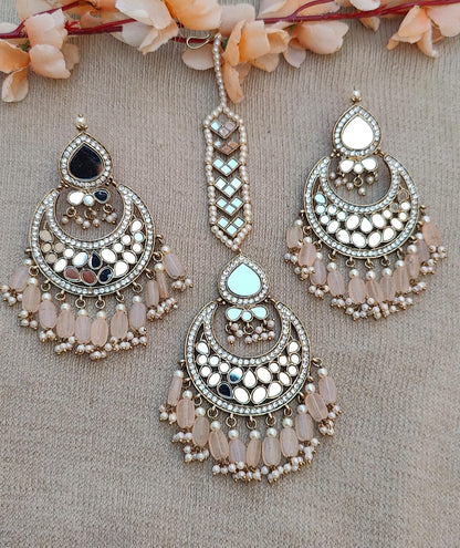 Akshata oversized mirror earrings tikka