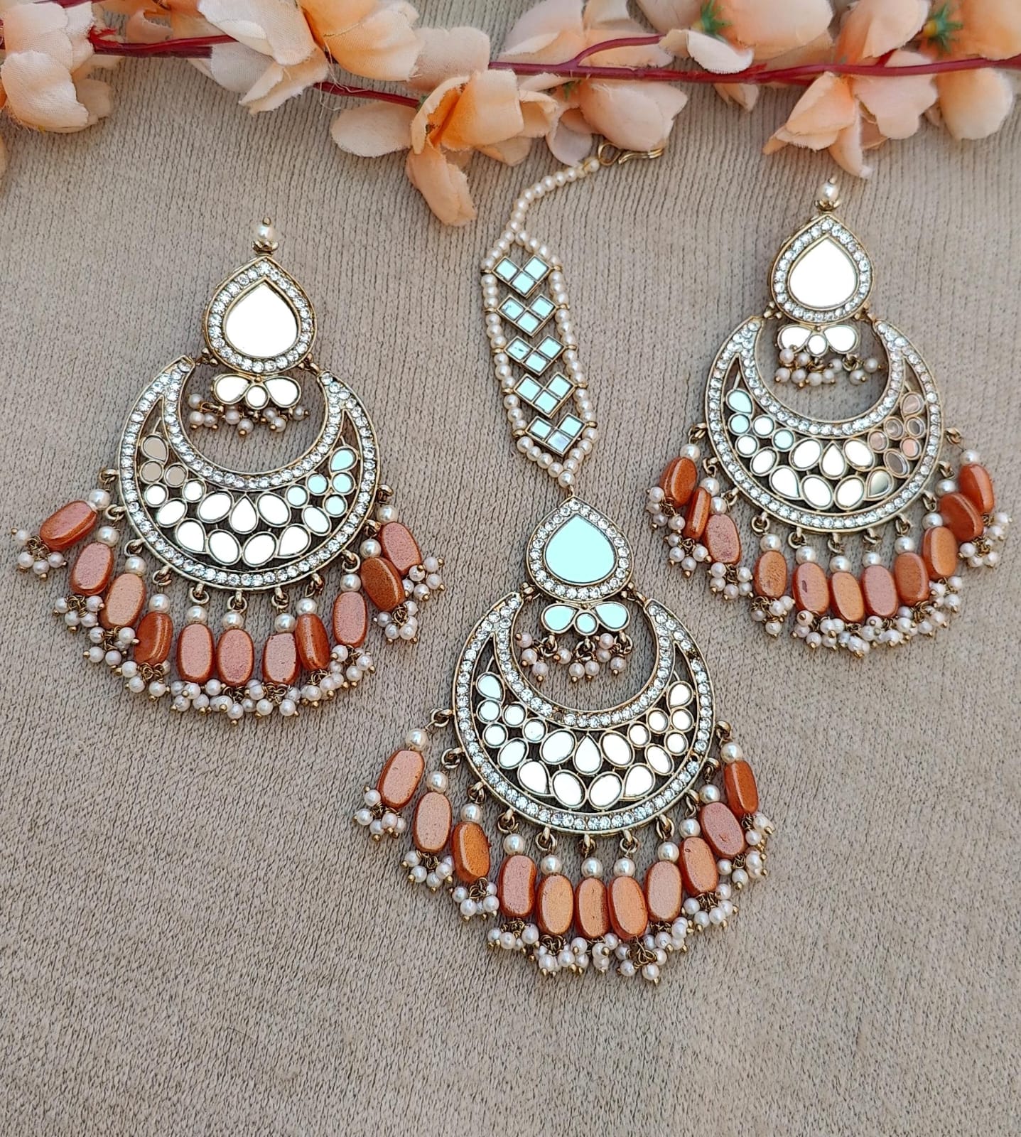 Akshata oversized mirror earrings tikka