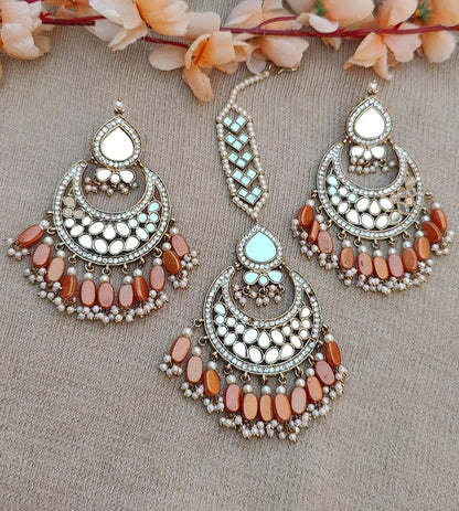 Akshata oversized mirror earrings tikka