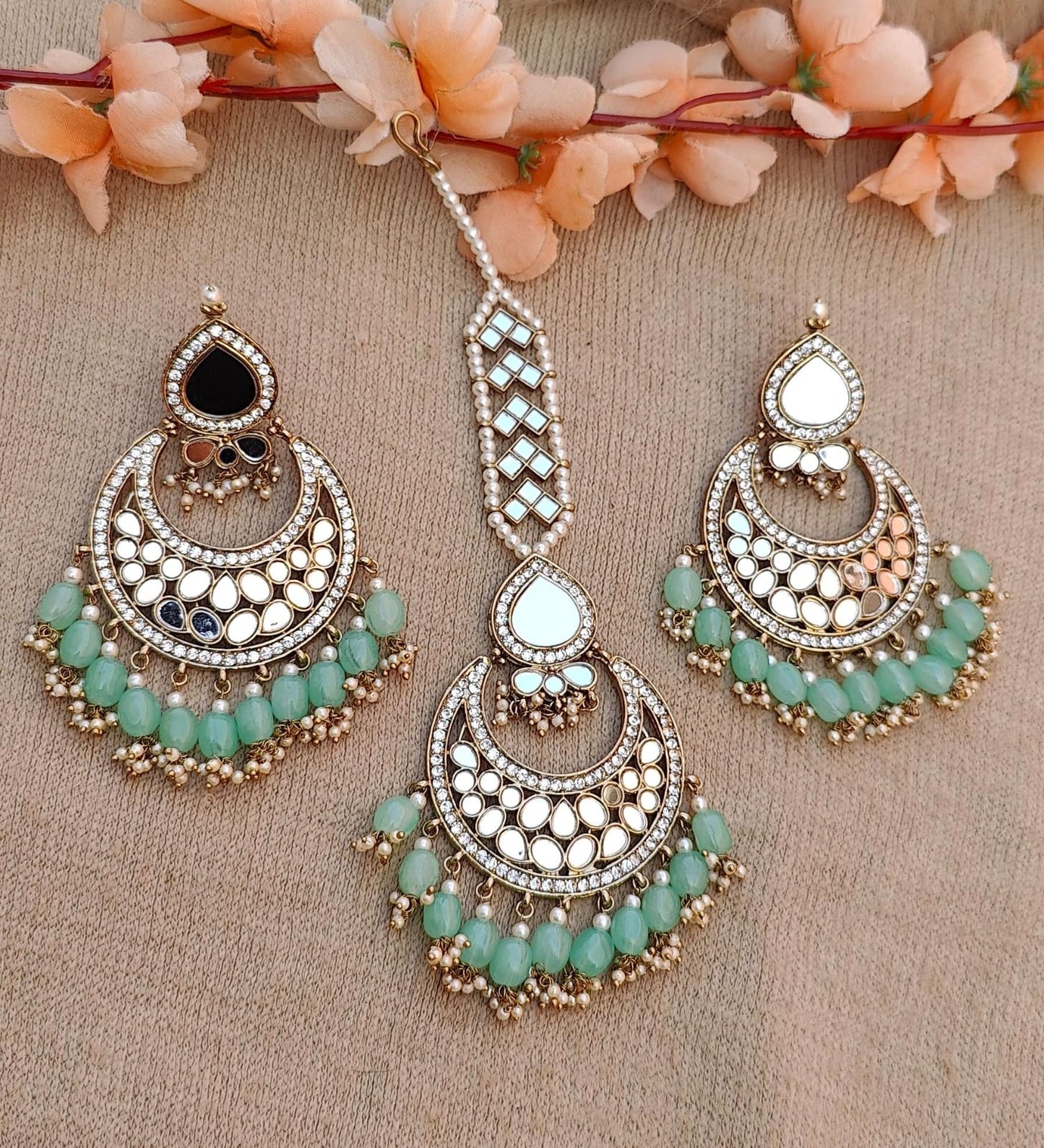 Akshata oversized mirror earrings tikka