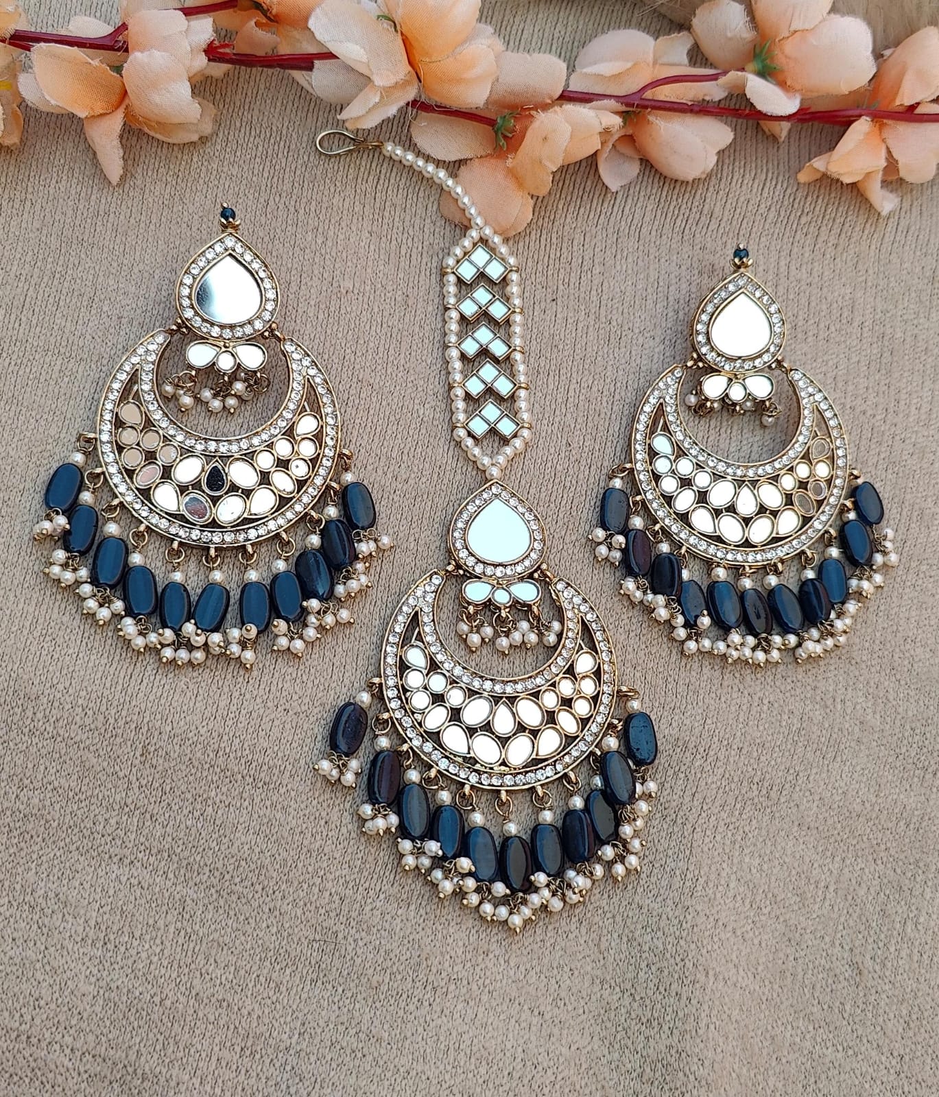 Akshata oversized mirror earrings tikka