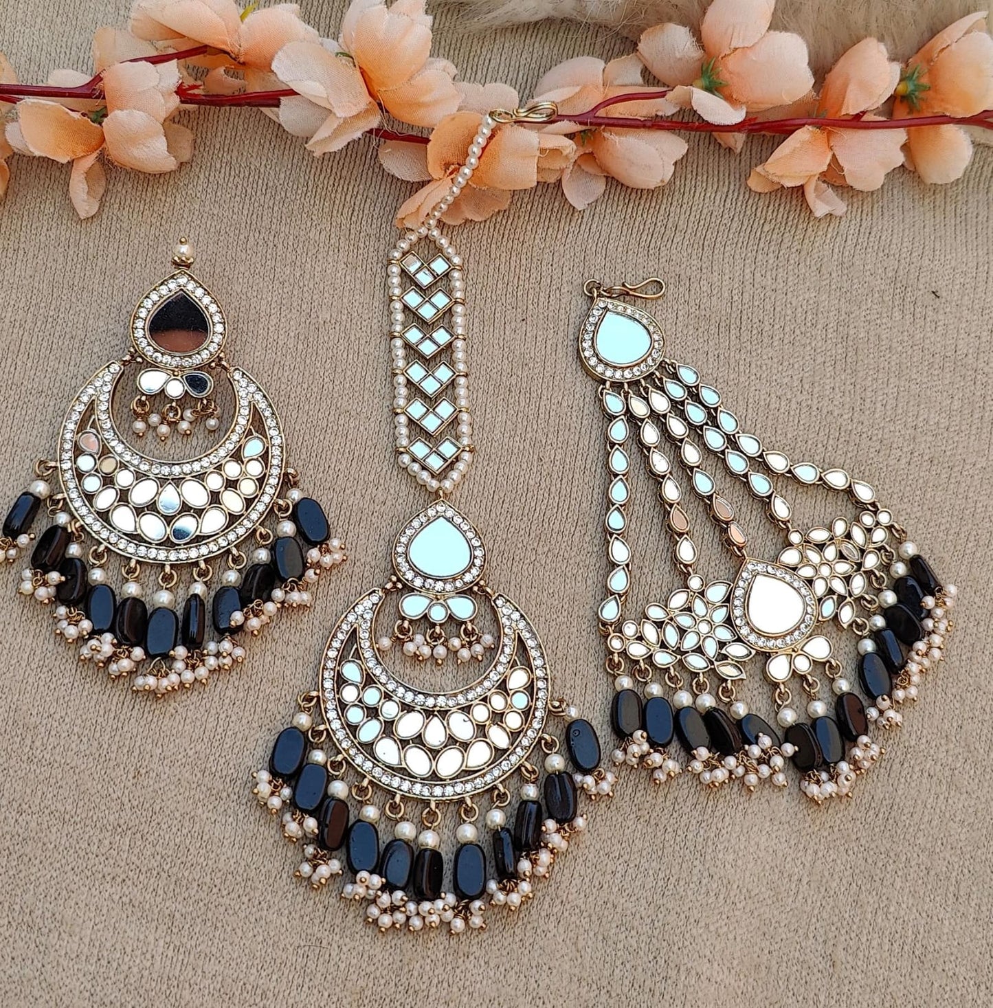 Akshata oversized mirror earrings tikka