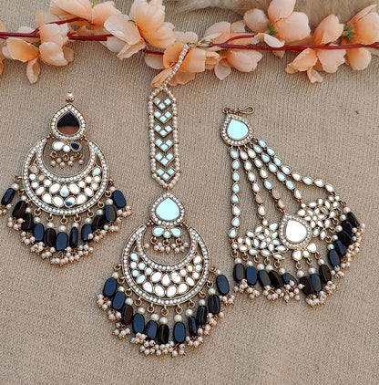 Akshata oversized mirror earrings tikka