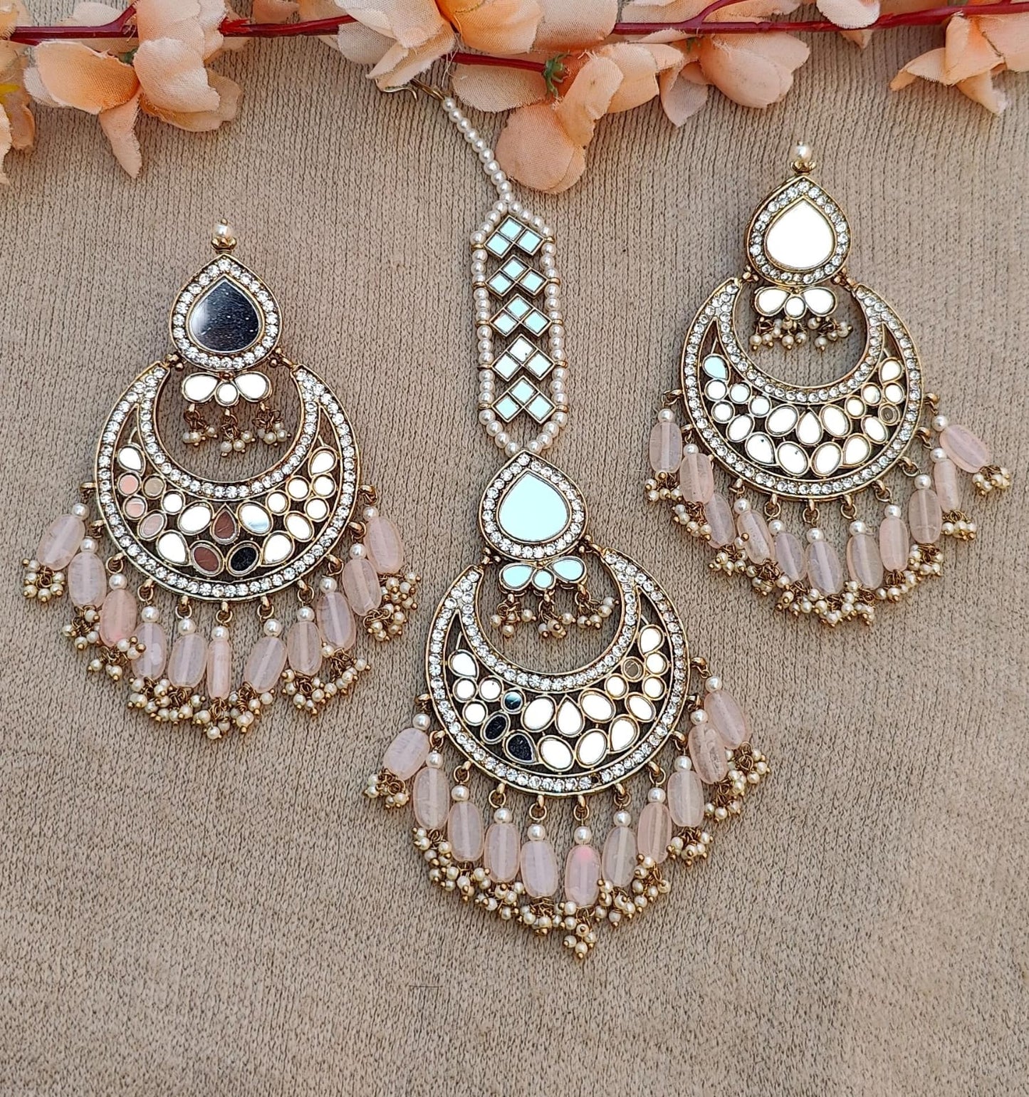 Akshata oversized mirror earrings tikka