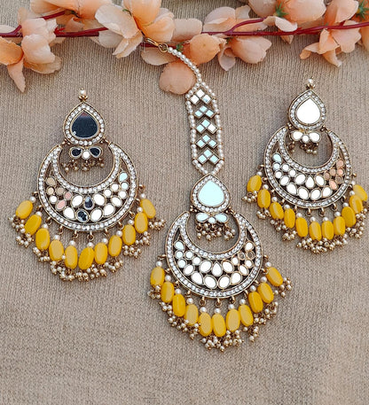 Akshata oversized mirror earrings tikka