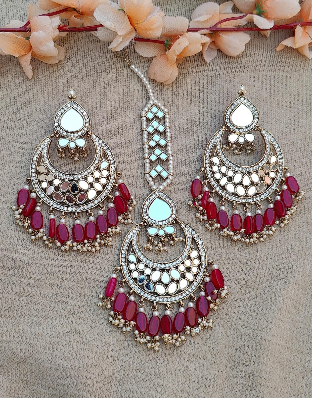 Akshata oversized mirror earrings tikka