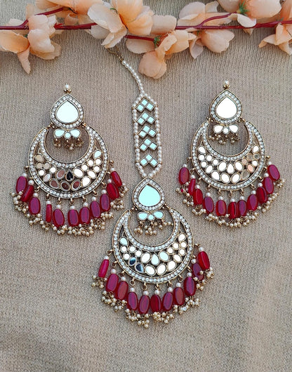 Akshata oversized mirror earrings tikka