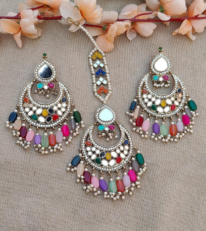 Akshata oversized mirror earrings tikka