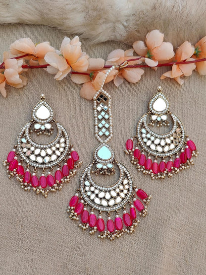 Akshata oversized mirror earrings tikka