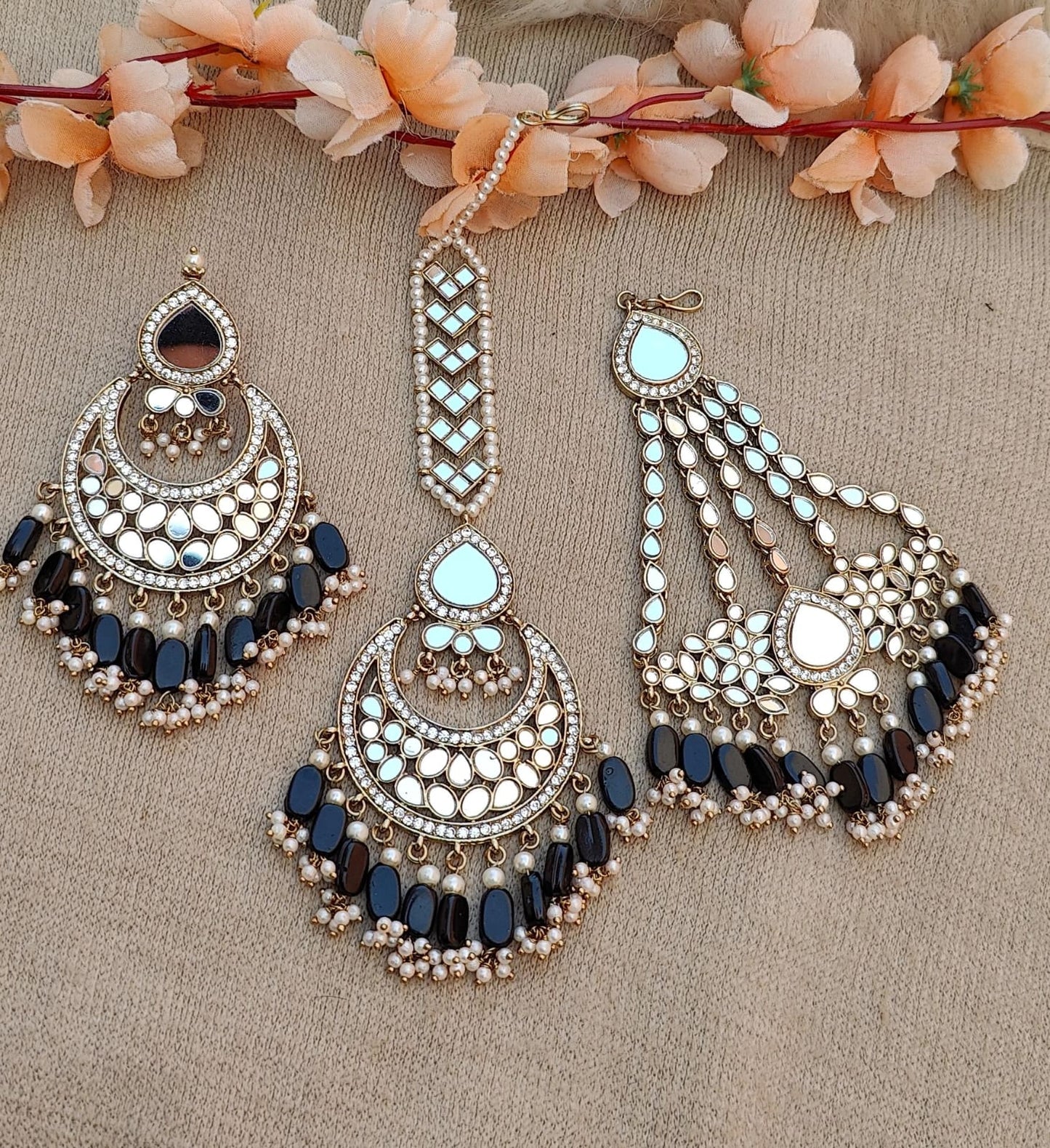 Vrushali oversized mirror earrings tikka passa