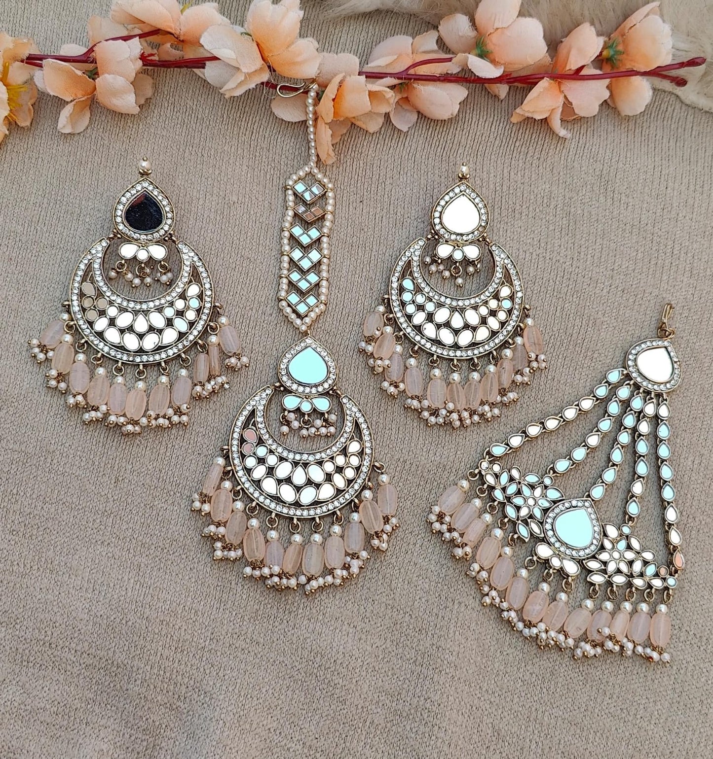 Vrushali oversized mirror earrings tikka passa