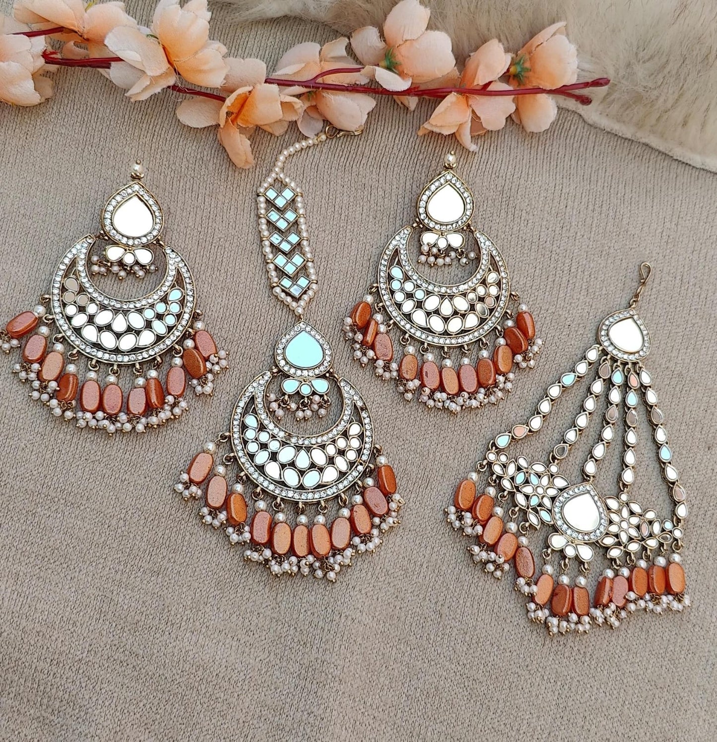 Vrushali oversized mirror earrings tikka passa