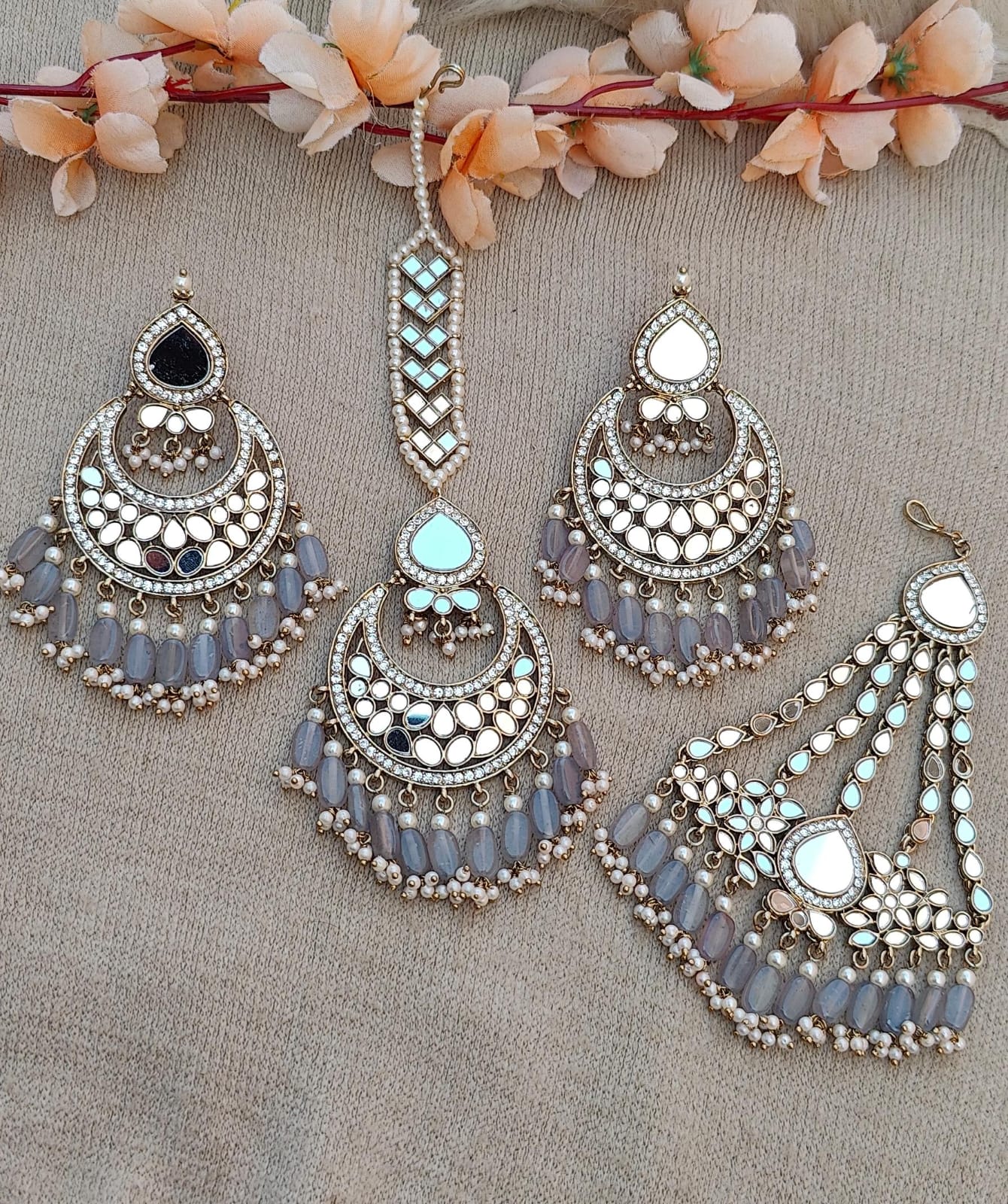 Vrushali oversized mirror earrings tikka passa