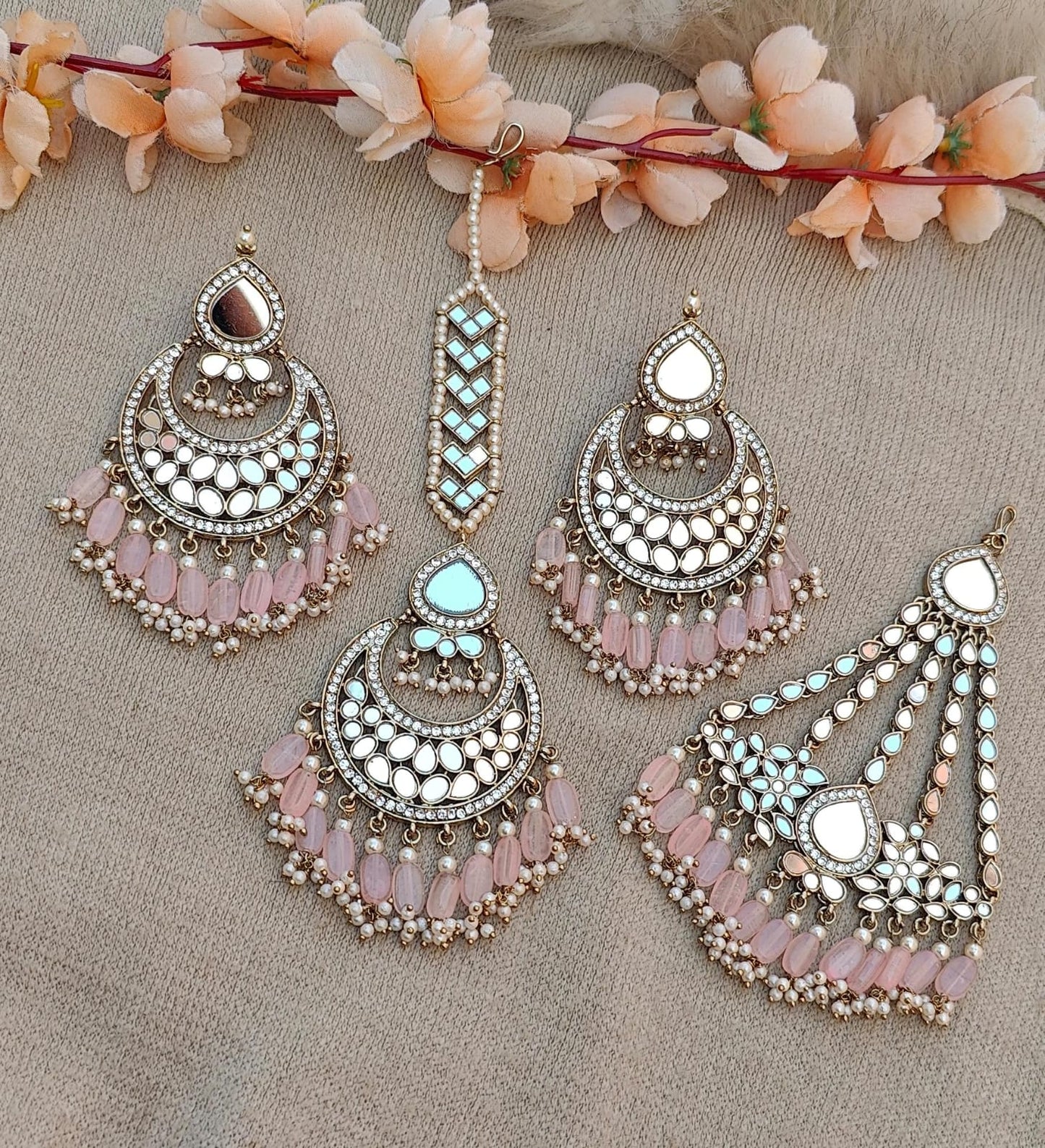 Vrushali oversized mirror earrings tikka passa