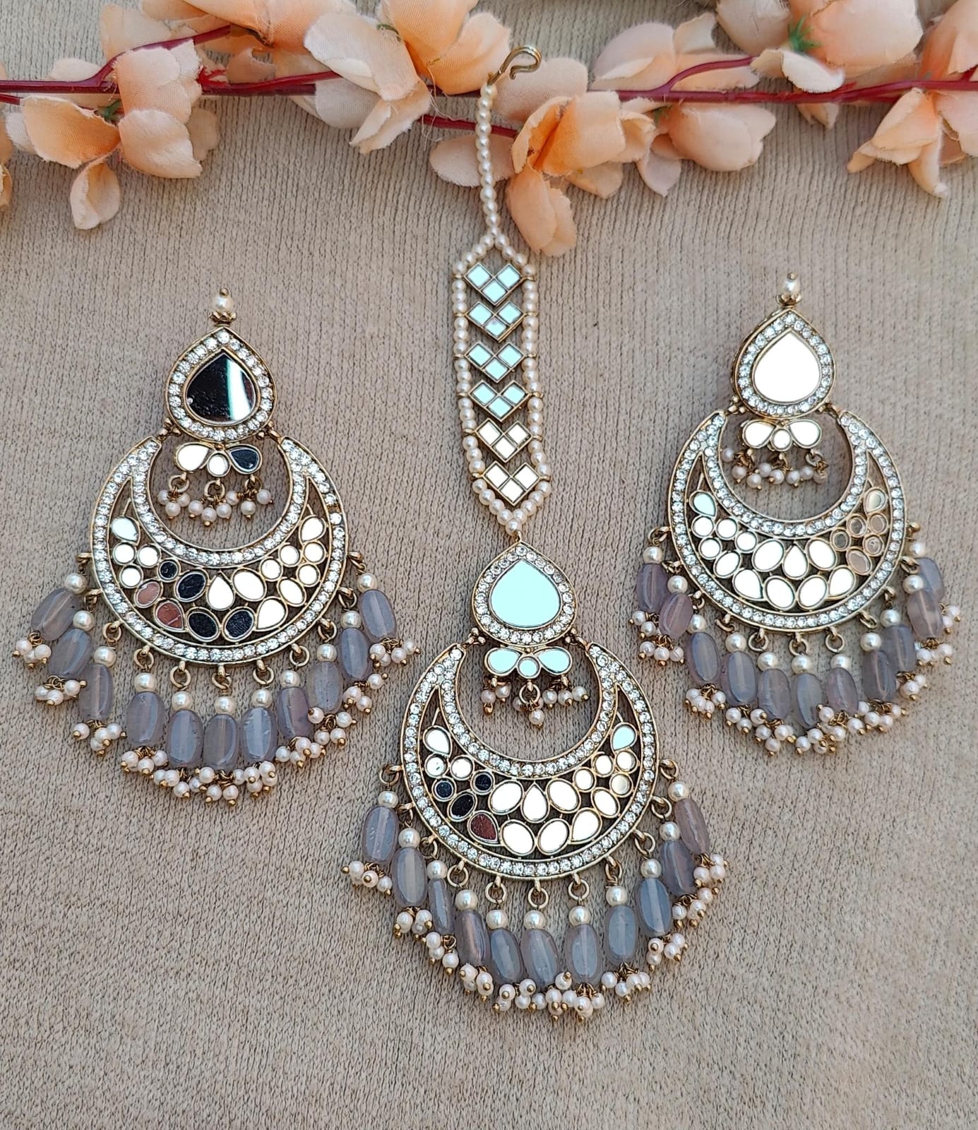 Akshata oversized mirror earrings tikka