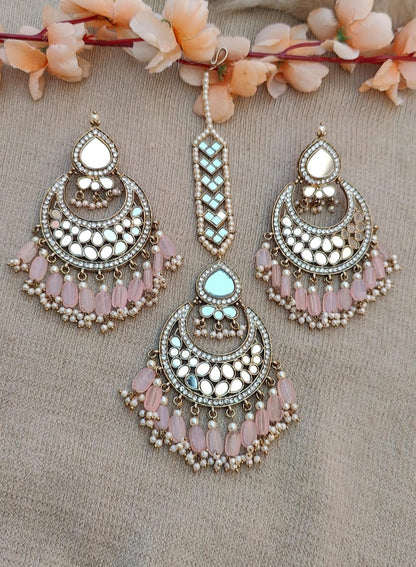 Akshata oversized mirror earrings tikka